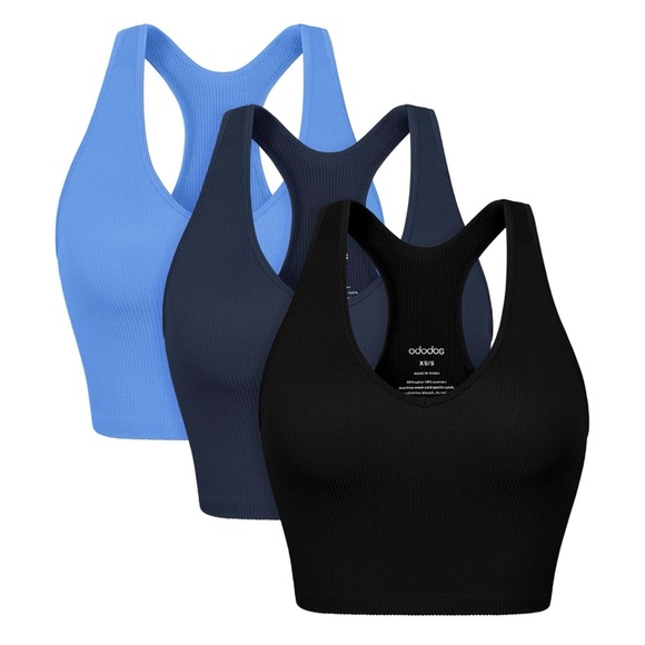 ododos Tops - ODODOS 3-Pack Seamless Racerback Crop Tank for Women Ribbed Knit Soft Crop Tops,